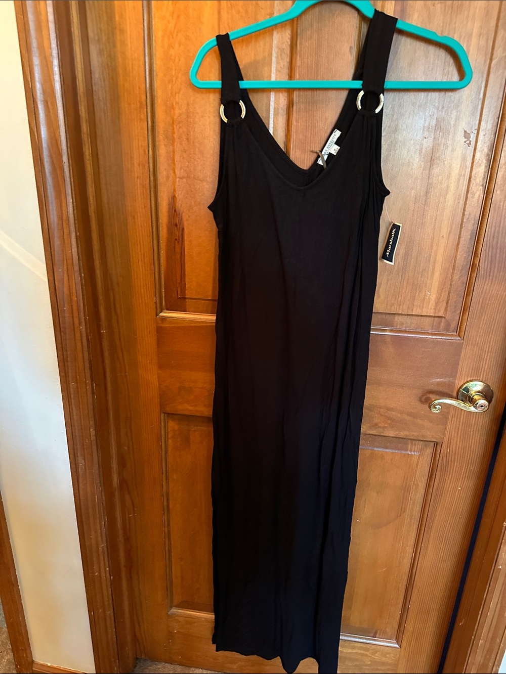 Green Envelope Black Maxi Dress with Ring-Detail Straps